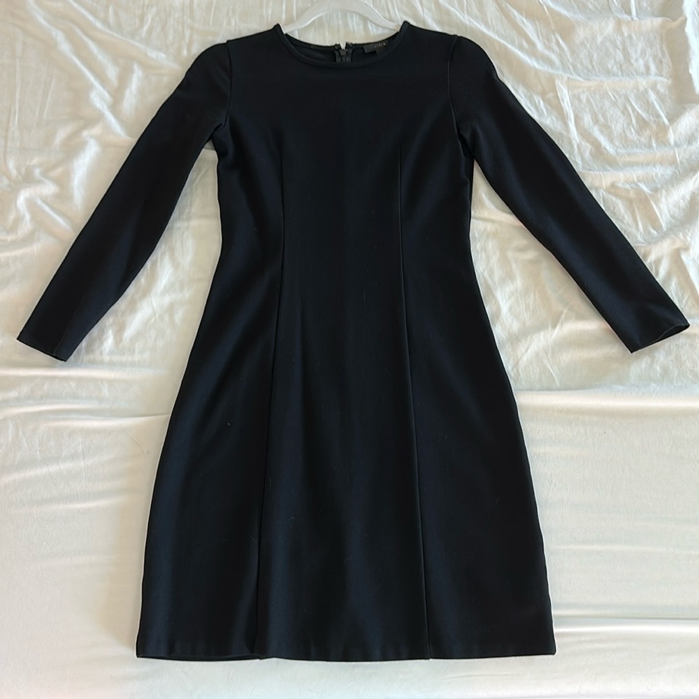J. Crew Black Crew Neck Long Sleeve Shift Dress Size XXS